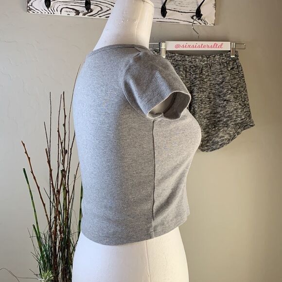 𝅺brandy Melville gray crop top V cut out at neckline short sleeves - Picture 7 of 13